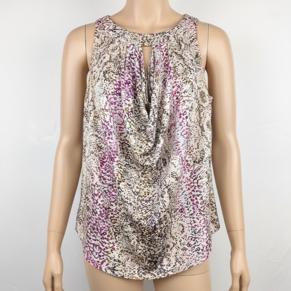 Vintage Y2K Animal Print 100% Silk Top Size L Sleeveless Boho Party Indie Sleaze